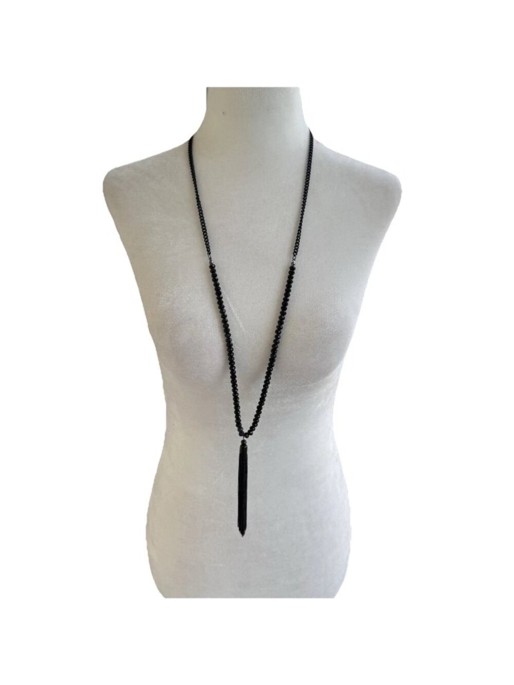 Black Tassel Statement Long Necklace Beaded Chain Fringe Lariat Boho Adjustable